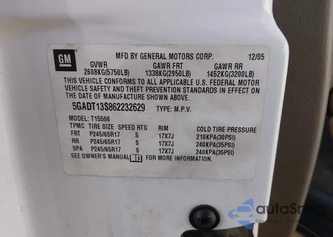 2006 Buick Rainier Cxl z USA, uszkodzony, nr VIN 5GADT13S862232629